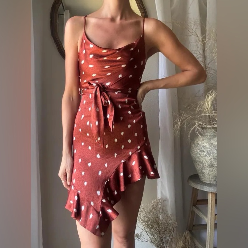 Copper/Burgundy Dress with White Polka Dots